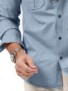 Men's New Autumn/Winter Elastic Casual Business Long Sleeve Shirt, European Size - Dusty Blue - View 4