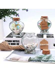 1/5/10个装迷你心形玻璃瓶，80毫升，透明玻璃罐，带软木塞，适用于DIY许愿漂流瓶工艺品、情人节礼物 - 彩色 - 查看 7