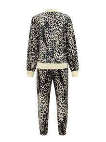 Women's 2-Piece Casual Set, Street Style Leopard Print Hoodie Sweatshirt And Loose Fit Pants, Dropped Shoulder Zip-Up Jacket, Comfortable Outfit Suitable For Casual Dates And Daily Activities, Spring/Autumn - Yellow - View 4