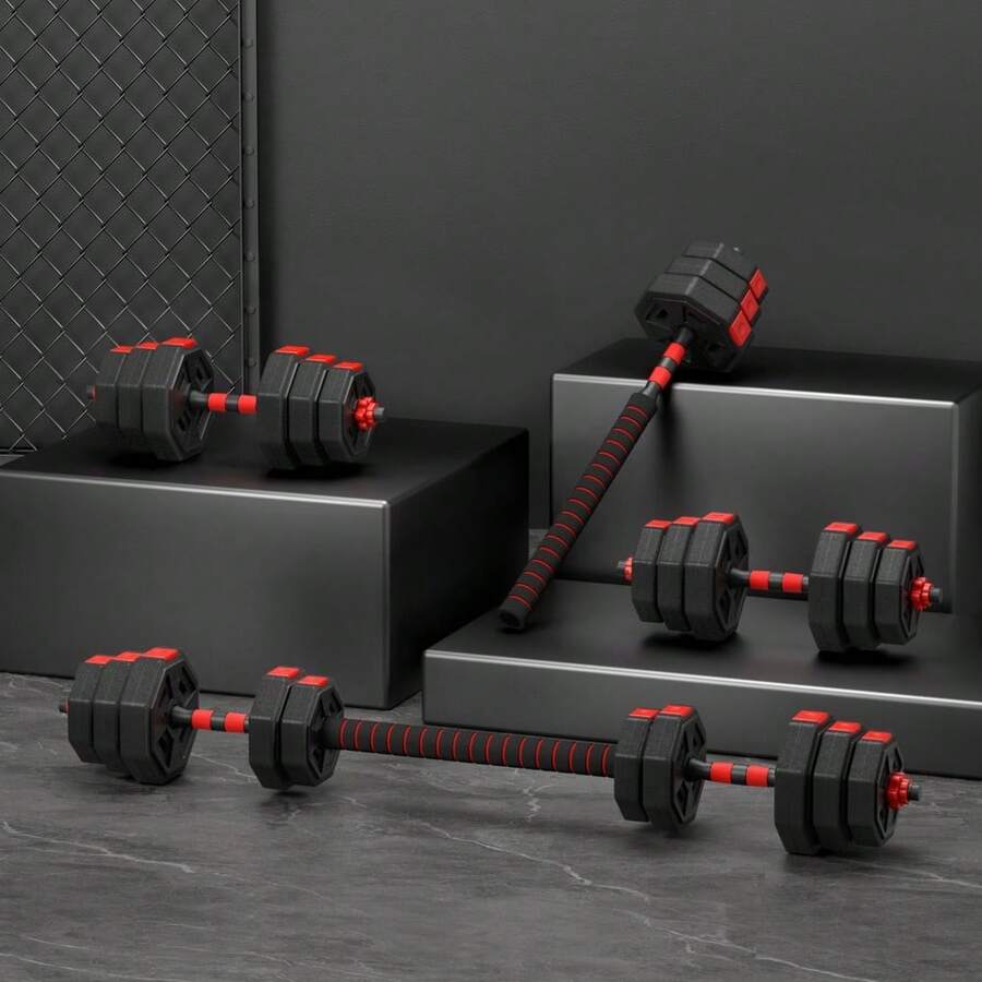 Everfit 20kg Adjustable Dumbbell Barbell Set Weight Plates Home Workout - Red - View 1