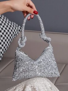 Sparkling Rhinestone Decorated Evening Clutch Bag, Formal Dress Party Bag, Handmade Purse, Cosmetic Bag, Fashion Versatile - Silver - View 3