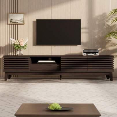 TV Stand With One Drawer And Three Doors. Unique Design, Vintage Wood Finish. 170 X 35 X 40 Cm.