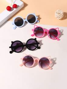 一套4副男女童（8-14岁）圆形眼镜框，精致猫耳设计，时尚眼镜，适合家庭旅行