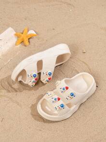 1双儿童/幼儿夏季套脚编织带耐用防滑EVA休闲沙滩度假时尚火箭凉鞋 - 米色 - 查看 4