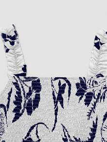 大码印花荷叶边系腰A字连衣裙 - 藏蓝色 - 查看 5