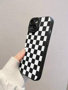 Checkerboard Phone Case, Checkerboard Phone Case, 360 Degree Protection, Lens Protection, Matte TPU Frosted Phone Case Compatible With IPhone & Galaxy, 16, 16 Pro Max, 16 Pro, 16 Plus, Phone Case, Case 17 Pro Max, Covers, Cute Phone Case - Black and White - View 5