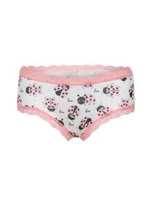 Dircho 5件套甜美少女风女士内衣套装 - 可爱趣味印花系列：蜘蛛网骷髅头、巫师帽、扫帚、黑桃爱心、可爱瓢虫和夏日梦境，粉色蕾丝边，亲肤舒适，甜美少女风贴身内衣套装 - 彩色 - 查看 2