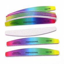 25 Pieces Of Gradient Half Moon Shaped Toothed Nail Polish, 100/180 Rainbow Rubbing Strips, Sand Strips, Double-Sided Polishing, Nail Shaping, Easy To Use, Suitable For Beginners/Families/Specialized Nail Salons