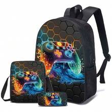 3件套蜘蛛/游戏图案背包套装，男女通用，包含斜挎包、铅笔盒和背包