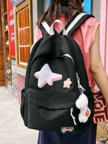 Y2K Tie-Dve Gradient Vintage Star &Letter Printed Newspaper Large Capacity Cool Street Style Backpack For Women, Back To Schoolback To School Essentials, Bags For University, University Essentials - trắng - Xem 7