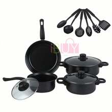 Juego de ollas de 13 piezas, juego de cocina de inducción de olla de piedra de 13 piezas, olla multifunción, olla antiadherente, juego de ollas antiadherentes multifunción de gran capacidad, juego de cocina antiadherente para estufa eléctrica doméstica, juego de utensilios de cocina, suministros de cocina, herramientas de cocina, apariencia exquisita, operación simple, superficie de cocción antiadherente resistente a los arañazos sin PFOA, adecuada para todo tipo de estufas, adecuada para el hogar, la escuela, los viajes, la tienda (azul, morado, rosa, negro) - Negro - Ver 9