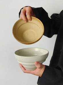 1pc Japanese Retro Ceramic Spiral Pattern Rice Bowl, Household Coarse Pottery Soup Bowl, Restaurant Dining, Snack, Dessert, Breakfast Bowl - Multicolor - View 4