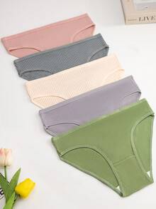 5件装女士多色罗纹中腰舒适性感内裤