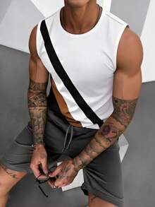 GRDR 1pc Men's Summer Casual Crew Neck Sleeveless Tank Top - White - View 5