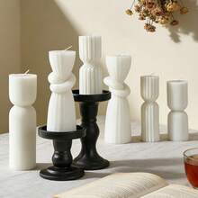 شمعة عمود فاخرة بتصميم شرائط بيضاء ثلاثية الأبعاد بحجم 11.5-19.5 سم، شمعة عطرية خالية من الدخان، مناسبة كهدية عيد ميلاد أو عيد الحب أو للاستخدام اليومي أو كهدية أو لاحتفالات الزفاف أو كتذكارات أو لحفلات أو لديكور طاولة المنزل خلال شهر رمضان