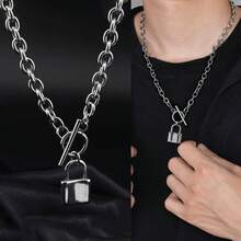 1 chiếc vòng cổ mặt khóa bằng thép titan tối giản phong cách Gothic-Punk dành cho nam giới, phù hợp để đeo hàng ngày và trong những dịp đặc biệt, thiết kế cổ điển, thời trang và cao cấp, quà tặng hoàn hảo cho lễ hội, kỷ niệm ngày cưới, quà tặng cho cặp đôi - Bạc - Xem 2