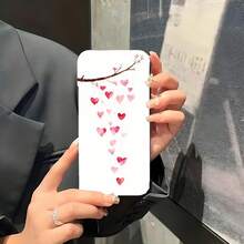 1PC Phone Case,  Heart Branch Watercolor Pattern Print , Stylish Phone Case, Phone Decoration, All-around Lens Protection, Creative Small Gift, Funny Gift for Boys and Girls - ブラック - チェックする 5