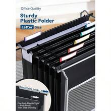 Plastic Capacity Hanging File Folders, 2 Inch Expanding Pocket, Heavy Duty Filing Cabinet, Insertable 1/5 - Cut Tabs, Letter Size - 12 Pack - Black - View 6