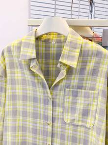 YUXIN 复古格子女式风衣 - 时尚宽松长袖衬衫，轻便外套，适合办公室、日常穿着，春秋季节皆宜 - 黃色 - 查看 5