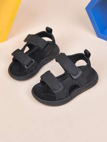 1 Pasang Sandal Datar Unisex Warna Polos dengan Ujung Terbuka, Sol Lembut Anti Selip, Sepatu Pantai Bayi, Sandal Olahraga Siswa Serbaguna dan Modis, Cocok untuk Musim Panas - Hitam - View 5