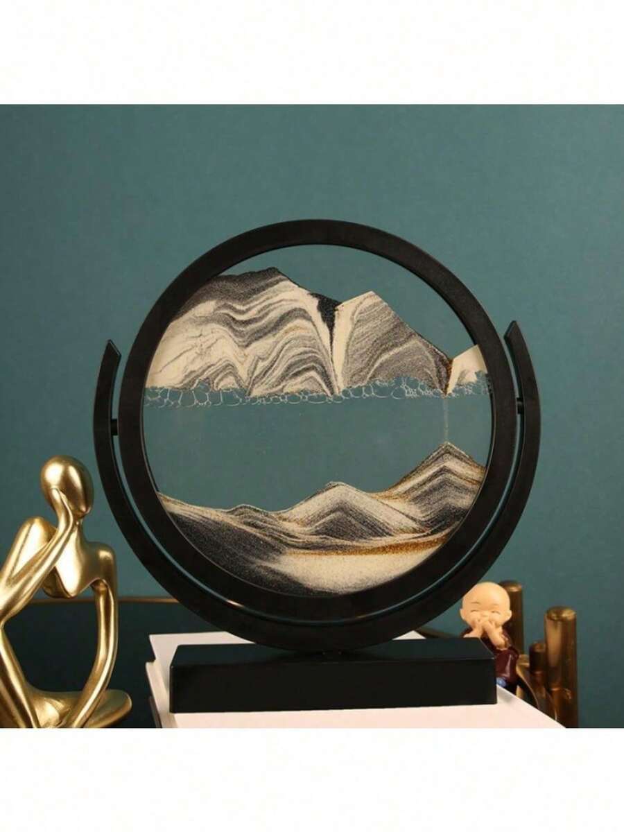 Atigrado 8" Purple Moving Sand Art Liquid Motion - 3D Color Quicksand Decor Deep Sea Sandscape Round Glass Flow Sand Painting - Relaxing Desktop Home Office Work Decor - 深灰色 - 查看 1