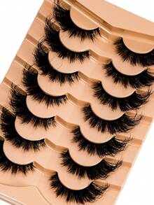 New Style 7 Pairs Of Cat Eye Lashes, 3D Natural False Lashes, 5D Volumizing & Soft Cross Manga Mascara, Wispy Natural Lash Extension Look - Black - View 3