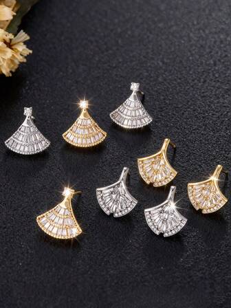 1 对时尚优雅的幸运四叶草 925 耳环，方晶锆石优雅新娘时尚金耳环，适合女性日常佩戴、派对、情人节、妈妈、母亲、母亲节、礼物