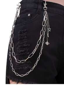 1pc Women's Multi-Layer Cool Punk Chain With Star Decor, Chain Accessory For Skirt, Jeans, Street Fashion