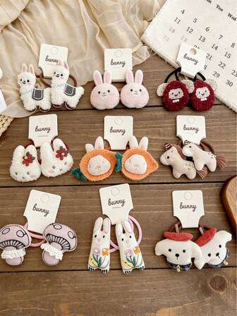 2个卡通动物弹力发圈，适合女孩发饰、儿童马尾辫发圈、儿童发绳、娃娃发饰