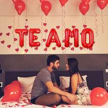 5pcs "TE AMO" Foil Balloons, Includes 16-Inch Gold, Red, And Silver "TE AMO" Balloons For Selection, Suitable For Spanish Valentine's Day, I Love You, Engagement, Anniversary, Happy Valentine's Day, Romantic Atmosphere, Birthday, Party Decoration, Photo Booth Background, Sweet Home Decor - Multicolor - View 1