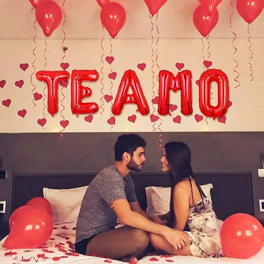 5pcs "TE AMO" Foil Balloons, Includes 16-Inch Gold, Red, And Silver "TE AMO" Balloons For Selection, Suitable For Spanish Valentine's Day, I Love You, Engagement, Anniversary, Happy Valentine's Day, Romantic Atmosphere, Birthday, Party Decoration, Photo Booth Background, Sweet Home Decor - Multicolor - View 1
