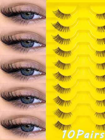 10 Pairs Of False Eyelashes, Natural Eyelashes, Elongated At The End Of The Eye, Eyelashes Extended 6-13mm, Transparent Stalk, Realistic, Comfortable, Easy To Use, Suitable For Daily Use Of Eyelashes
