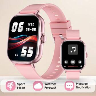 Smartwatch para hombres y mujeres, capacidad de batería de 180mAh, pantalla de 2.01 pulgadas, duración de batería de 3-5 días, llamadas Bluetooth, recordatorio de notificaciones, recordatorio de beber agua, pronóstico del tiempo, monitoreo del sueño