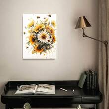 1pc Vibrant Sunflower & Daisy Bouquet Canvas Wall Art - Cheerful Floral Nature Print With Bees - Bright Yellow & White Home Decor For Living Room, Bedroom, Kitchen. - Nhiều màu - Xem 7