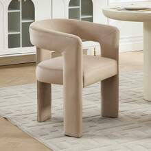JIEMAX Modern Minimalist Khaki Velvet Dining Chairs – Plush Upholstered Seat With Wide Integrated Armrests & Sturdy Thick Block Legs, Stylish Accent Chairs For Dining Room, Living Room, & Home Office - 卡其色 - 查看 3