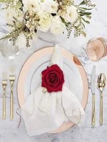 1/6pcs Valentine's Day Napkin Rings, Red Rose Napkin Holders, Wedding Napkin Rings, Reusable Metal Napkin Rings, Suitable For Family Gatherings, Banquets, Hotels, Valentine's Day Parties (Valentine's Day Party Supplies) - Multicolor - View 3