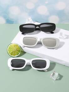 3副青少年（8-14岁）简约长方形经典款个性时尚眼镜，适合日常佩戴