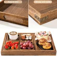 7pcs Rustic Wooden Serving Trays Set, Nesting Food Platters For Breakfast Coffee Table, Stackable Storage - Brown - View 6