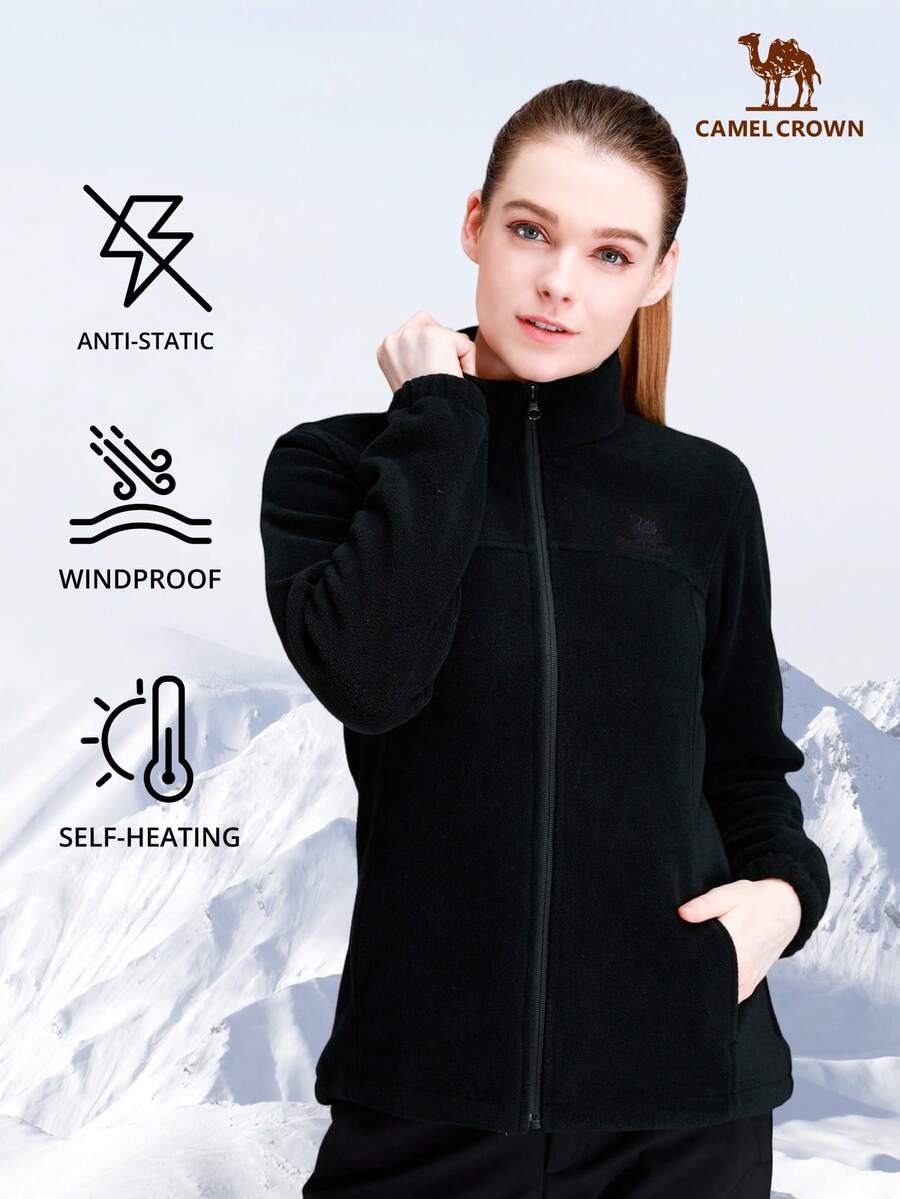CAMEL CROWN Women's Full Zip Fleece Jacket With Pockets, Soft Polar Fleece Fabric, Warm Outdoor Spring Jacket/Sweater - Black - View 1