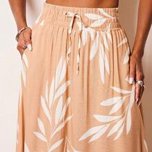 Long, Printed Viscose Skirt, Lined, High Waist With Pockets And Side Slits. - 香檳色 - 查看 2