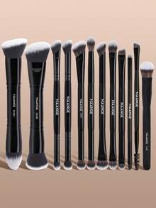 MAANGE 4/8/12pcs Professional Efficient Makeup Brush Set, Includes Foundation Brush, Blush Brush, Powder Brush, Contour Brush, Highlighter Brush, Eye Shadow Brush, Concealer Brush, Face Brush. Soft And Comfortable, Suitable For Home Or Travel. The Foundation Brush Is Ideal For Liquid Foundation, A Great Gift For Women And Girls. The Set Includes: Foundation Brush, Concealer Brush, Blush Brush, Contour Brush, Blush Brush, Bronzer Brush, Powder Brush, Etc. - Black - View 15