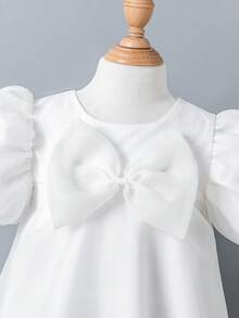 Young Girl Fairy Tale White Princess Dress, Girls Pure White Bow Tulle Dress, Children's Wedding Flower Girl Dress, Birthday Party Princess Dress | Elegant Fairy-Like Refined Banquet Essential, Suitable For 4-7 Years Old Girls, Spring/Summer - White - View 5