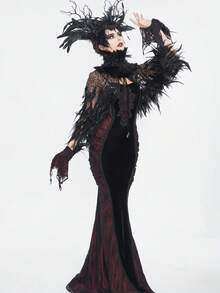 EVA LADY Đầm dạ hội kiểu Gothic không tay, dây mảnh, dáng đuôi cá, thích hợp cho tiệc tối. - Đỏ và đen - Xem 4