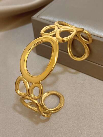 1 pieza Brazalete minimalista geométrico de círculo hueco apilable para mujeres, brazalete de acero inoxidable grueso para uso diario, fiestas, regalos de Navidad, Día de la Madre y San Valentín