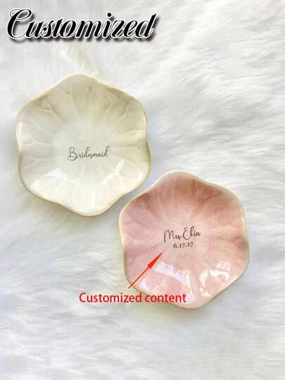 Customized Name Ring Tray, Personalized Name Letter Flower Decor Tray, Customized Ring Tray, Customized Jewelry Tray, Wedding Ring Stand, Engagement Gift For Her, Wedding Gift, Bridesmaid Gift, Bridal Shower Gift, Back To School Gift, Home Decor, Decorate Your Home, Souvenir, Reusable, Cute, High Quality