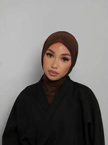 1pc Fashionable Casual Elegant Instant Hijab Cap, Classic Minimalist Style, Soft & Breathable Modal Blend Fabric, Versatile For Daily Life, Festivals, Prayers - Coffee Brown - View 4