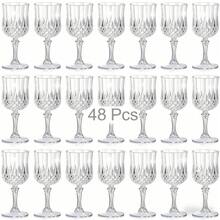 48 Pack White Stemmed Wine Glasses-Champagne Flute Set For Bridal Parties, Stackable & Lightweight Plastic Cups For Champagne, Wine, Parties, Weddings, Home & Banquet Drinkware Birthdays, Bridal, Retro Bar, Picnics, For New Year Christmas Gift - 白色 - 查看 1