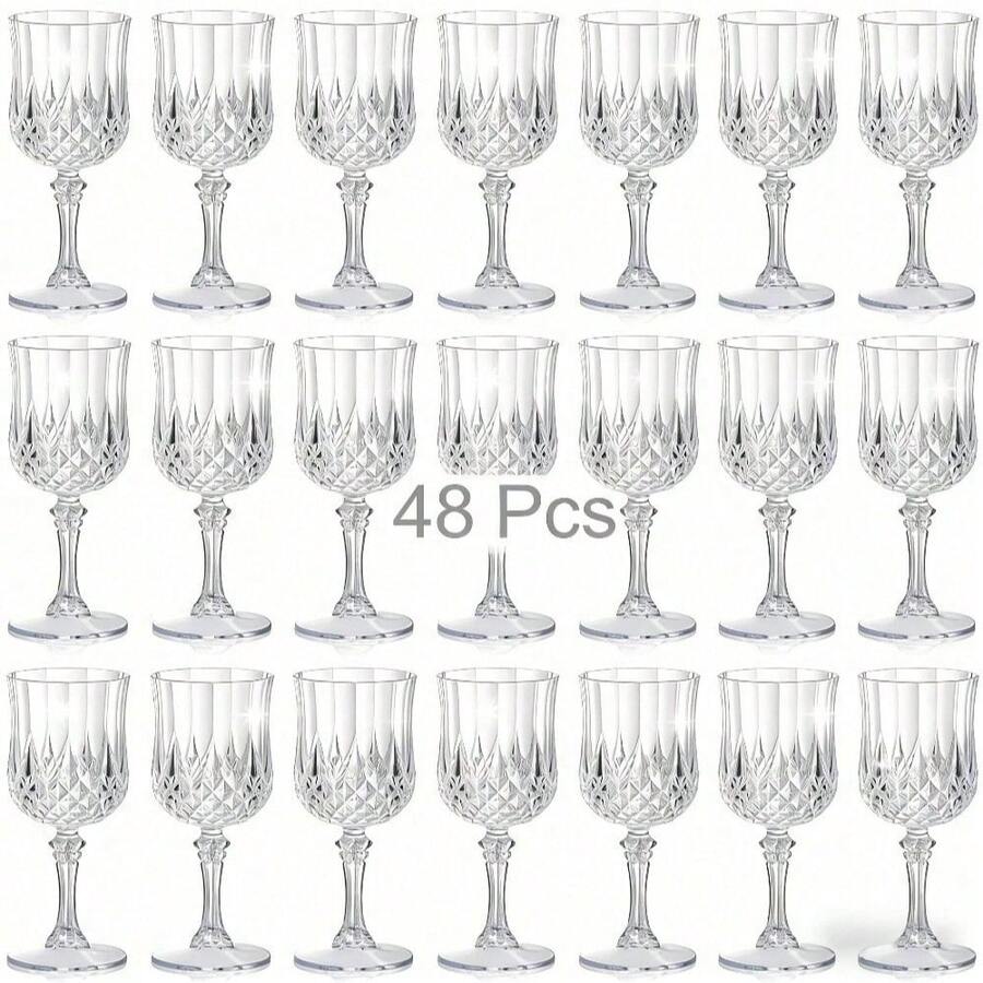 48 Pack White Stemmed Wine Glasses-Champagne Flute Set For Bridal Parties, Stackable & Lightweight Plastic Cups For Champagne, Wine, Parties, Weddings, Home & Banquet Drinkware Birthdays, Bridal, Retro Bar, Picnics, For New Year Christmas Gift - 白色 - 查看 1