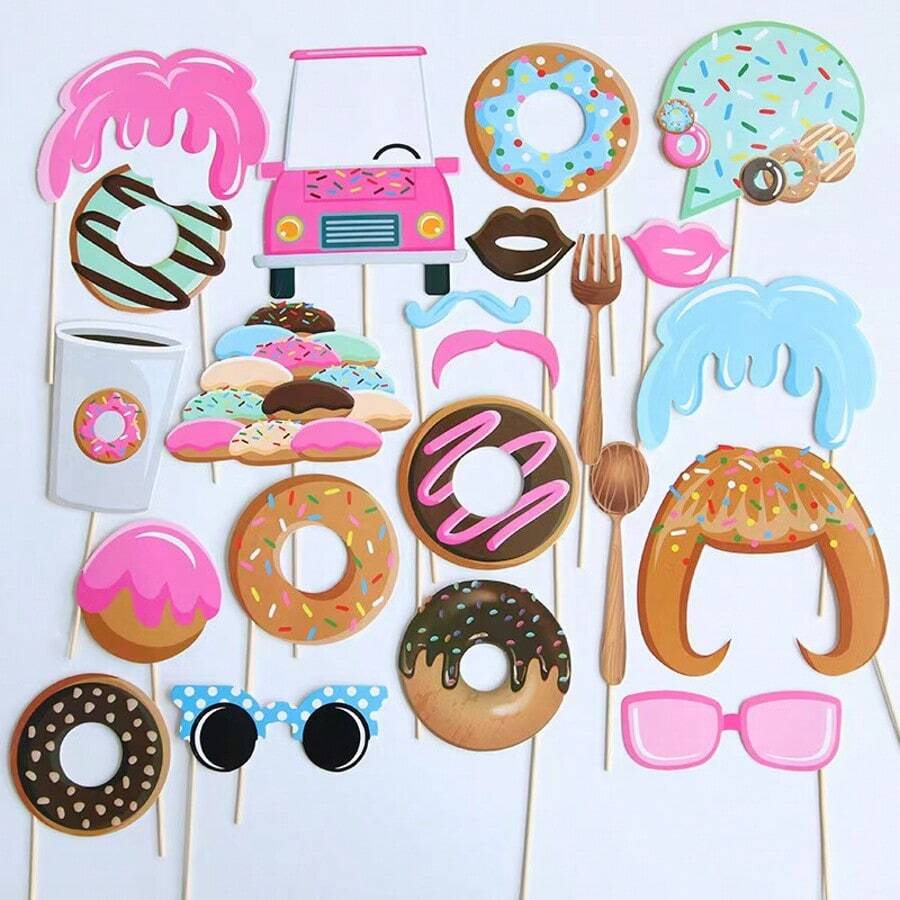 22件套甜甜圈摄影道具，复古派对装饰及照相亭配件套装