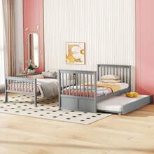 90*200cm Etagenbetten Kinderbetten Dreierbetten Etagenbetten mit Ausziehbett Hohe Geländer Stabile Treppe Grau - Cinza - Ver 4